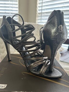 Enzo Angiolini Metallic Pewter Strappy High Heel Sandals